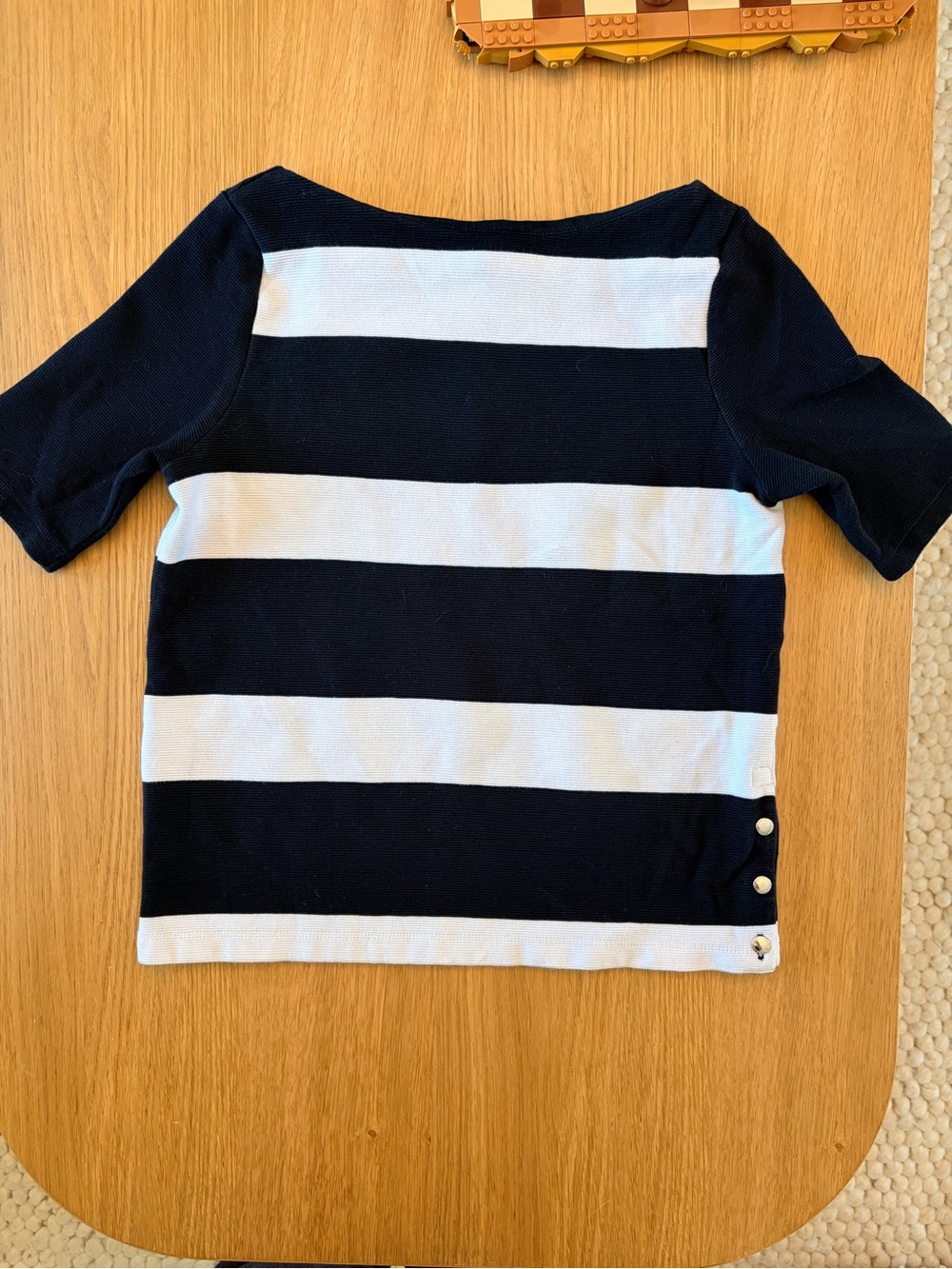 Lauren Ralph Lauren Black & White Striped Boat-Neck Featuring Gold-Tone Buttons